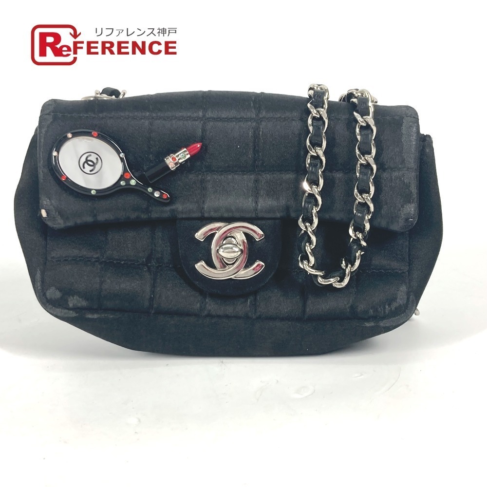 Chanel bag pochette mirror CC Coco mark chain crossbody satin black